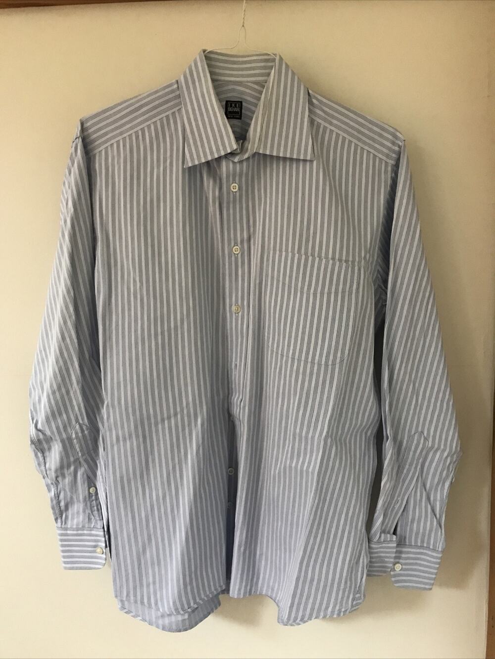Ike Behar Mens Blue Striped Oxford Button Up Dress Shirt 15.5 34 44" Medium